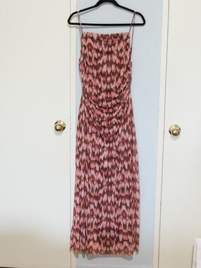 NWT!! H&M Pink and Brown Printed Spaghetti-Strap Maxi Dress